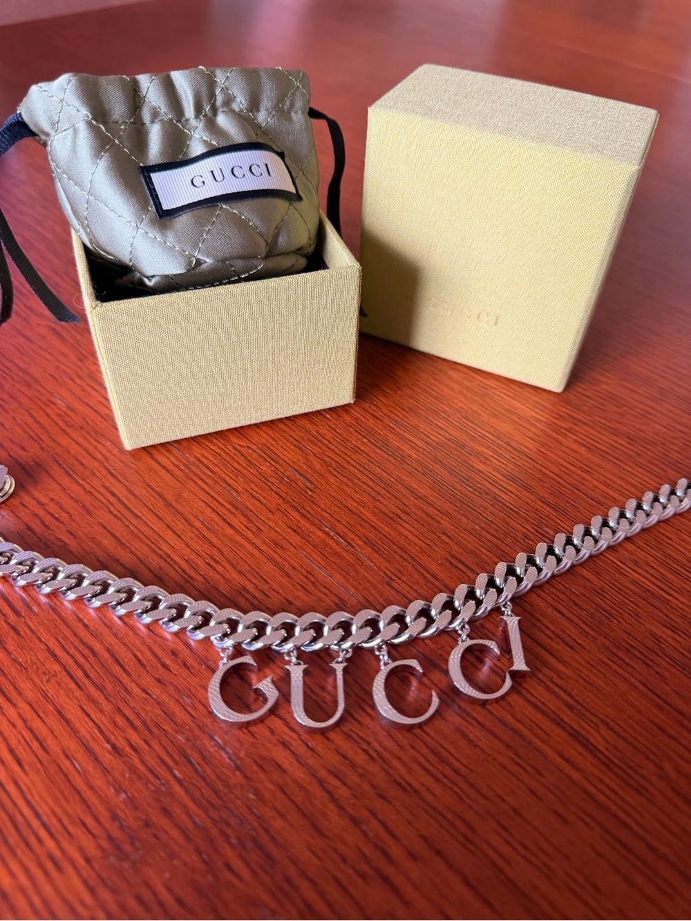 Gucci Silver-Tone Chunky Letter Pendant Necklace - Picture 3 of 8
